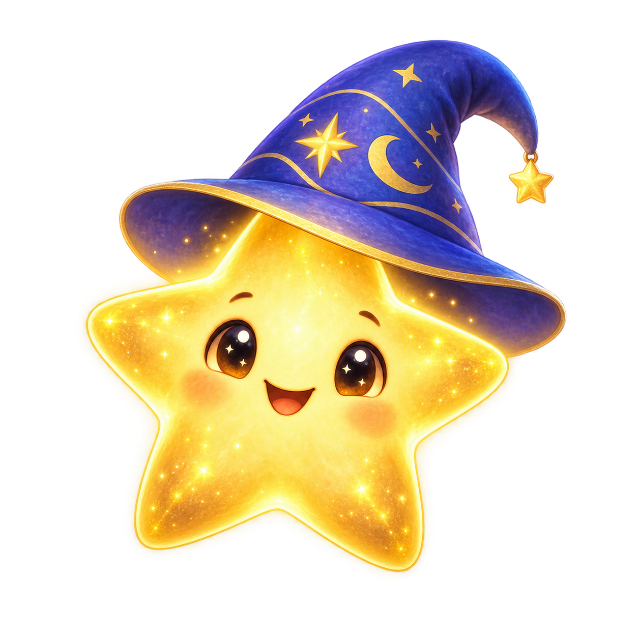 Nova, a golden star wearing a wizard hat